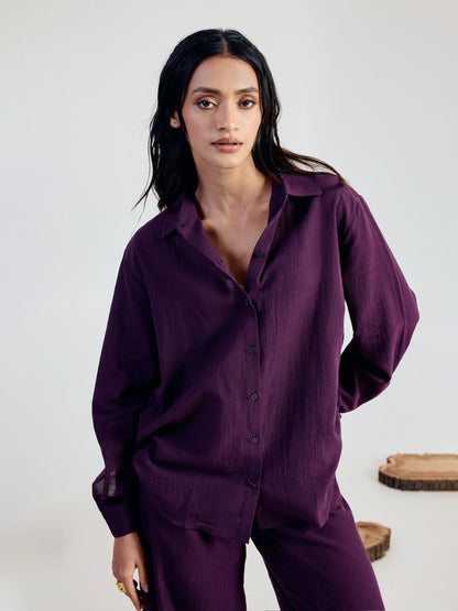 Dhiyona FL Women’s Wine Linen Blend Co ord Set