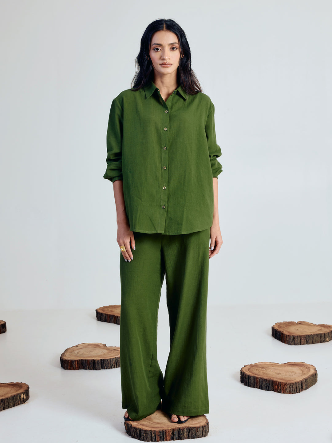 Dhiyona FL Women’s Green Linen Blend Co ord Set