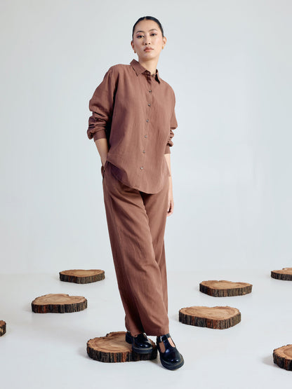 Dhiyona FL Women’s Brown Linen Blend Co ord Set