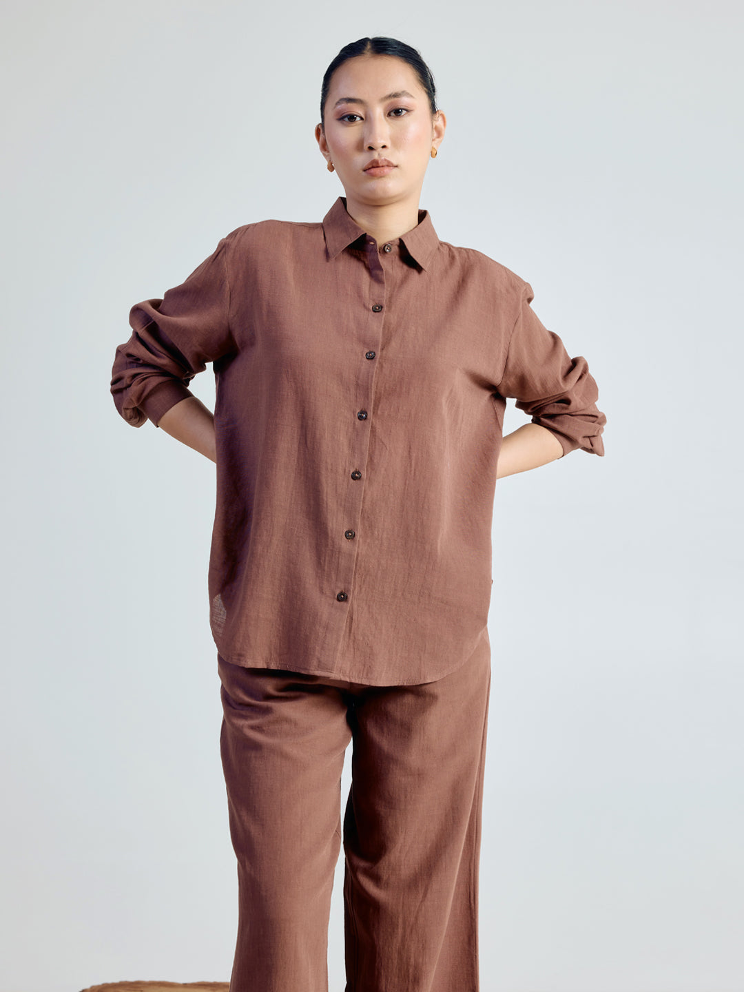 Dhiyona FL Women’s Brown Linen Blend Co ord Set