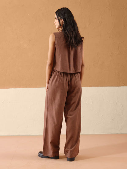 Dhiyona FL Women’s Brown Linen Blend Loose Relaxed Fit Co Ord Set