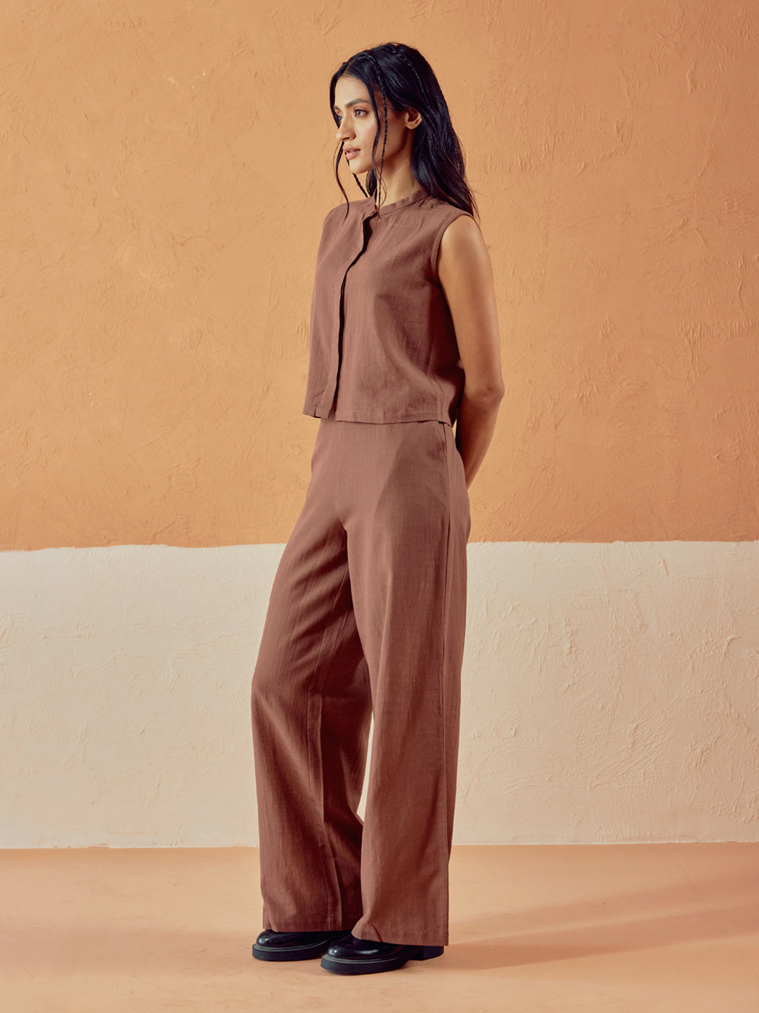 Dhiyona FL Women’s Brown Linen Blend Loose Relaxed Fit Co Ord Set