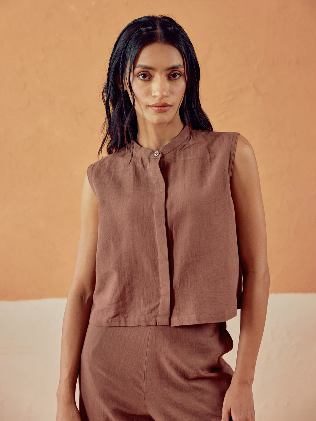 Dhiyona FL Women’s Brown Linen Blend Loose Relaxed Fit Co Ord Set