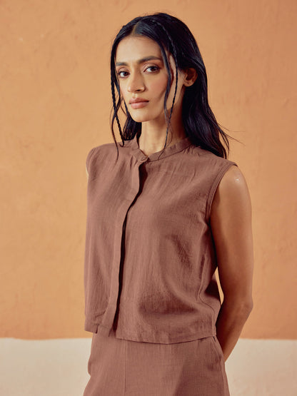 Dhiyona FL Women’s Brown Linen Blend Loose Relaxed Fit Co Ord Set