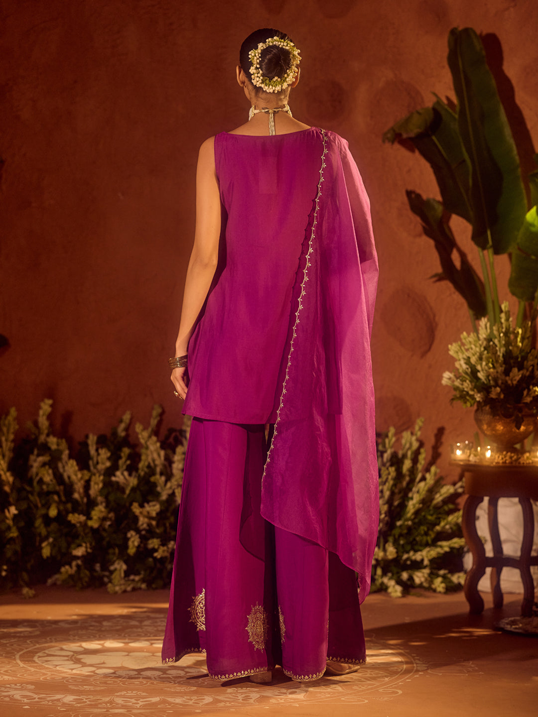 Dhiyona FL Women’s Purple Viscose Chanderi Gotta Patti Work Ethnic Straight Kurta Set with Dupatta
