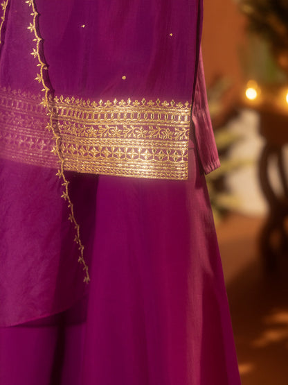 Dhiyona FL Women’s Purple Viscose Chanderi Gotta Patti Work Ethnic Straight Kurta Set with Dupatta