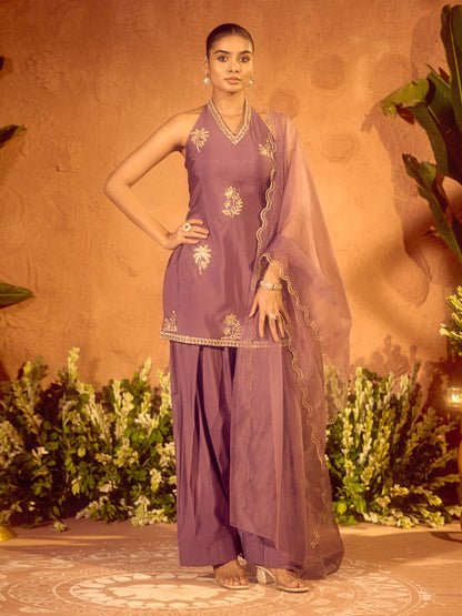 Dhiyona FL Women’s Lavender Viscose Chanderi Embroidered Ethnic Straight Kurta Set with Dupatta