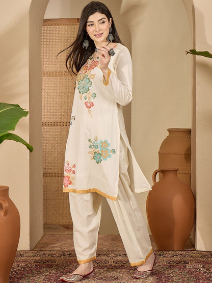 Winter Floral Self Design Kurta With Trousers