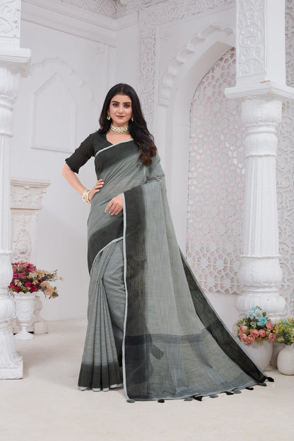 Dhiyona GR Women's Shades Pewter Grey Handloom Linen Saree