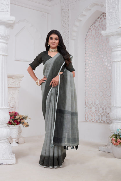 Dhiyona GR Women's Shades Pewter Grey Handloom Linen Saree