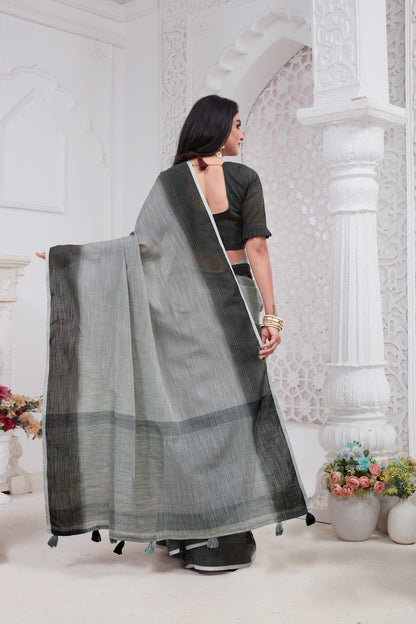 Dhiyona GR Women's Shades Pewter Grey Handloom Linen Saree