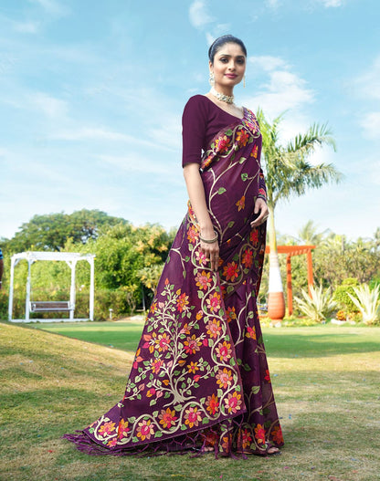 Dhiyona GR Women's Shahida Plum Wine Soft Cotton Jamdani Saree