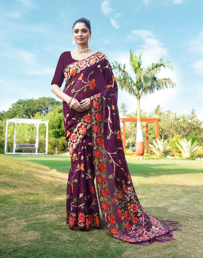 Dhiyona GR Women's Shahida Plum Wine Soft Cotton Jamdani Saree