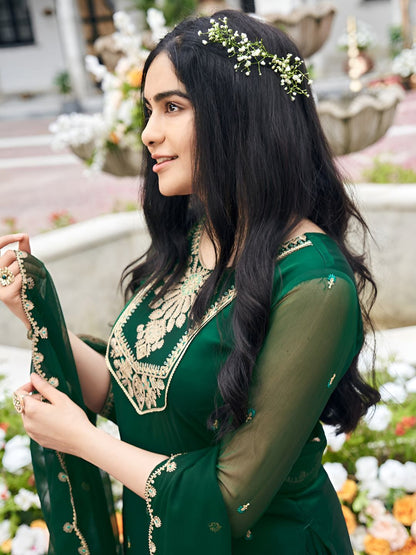 Dhiyona CH Georgette Embroidered Kurta with Plazzo and Dupatta