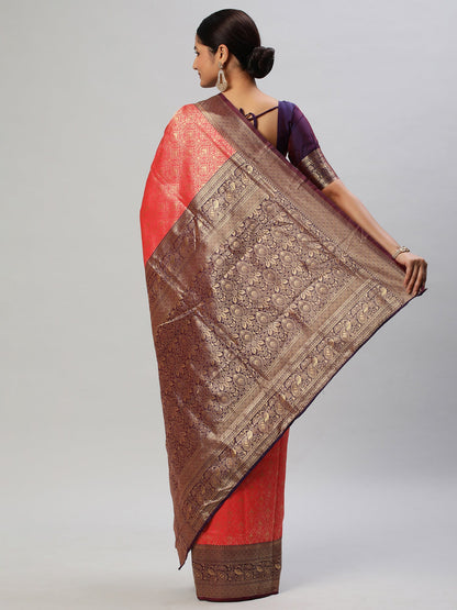 Women's Silk Blend Pink Woven Design Designer Saree With Blouse Piece