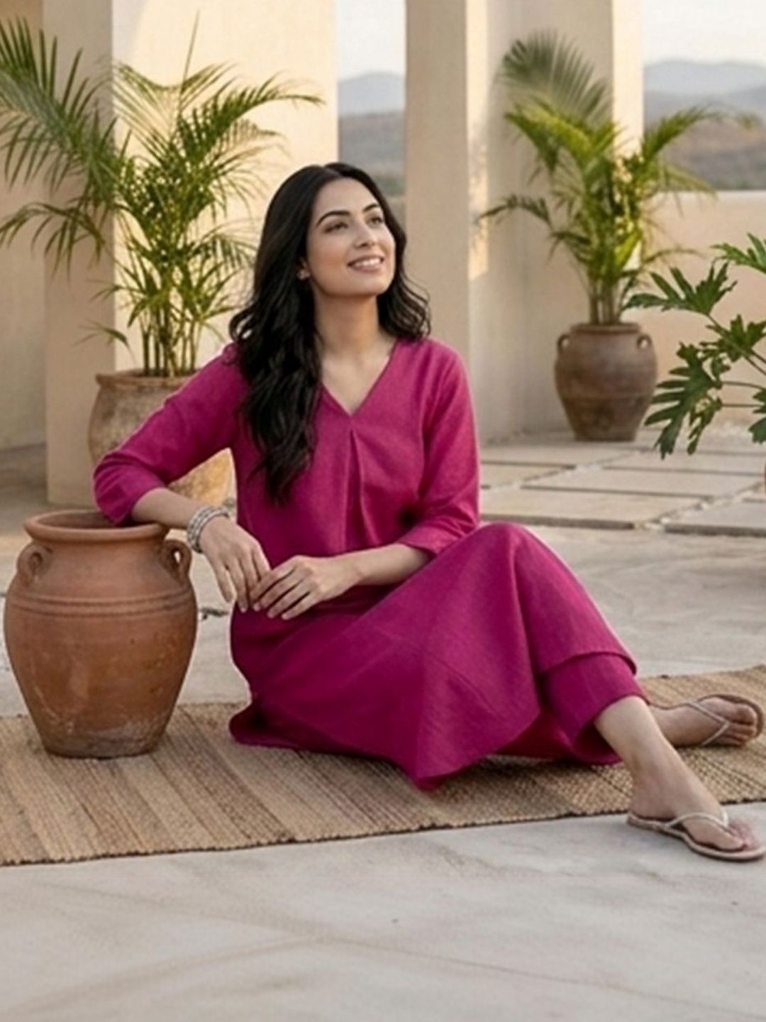 Pink Women Regular Kurta with Trousers