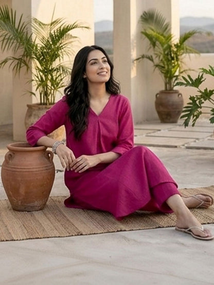 Pink Women Regular Kurta with Trousers