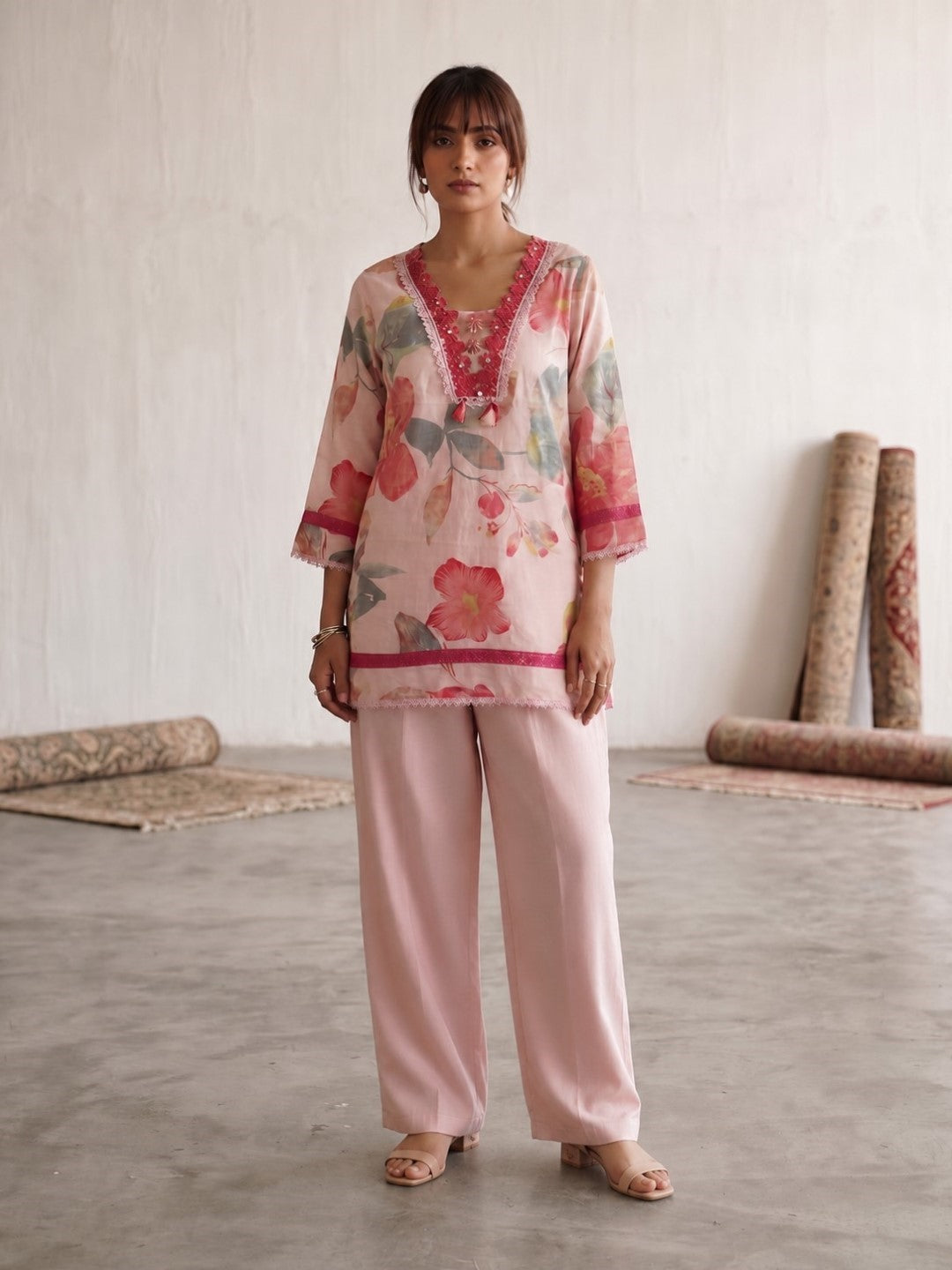 Shura Rose Cotton Farshi Set