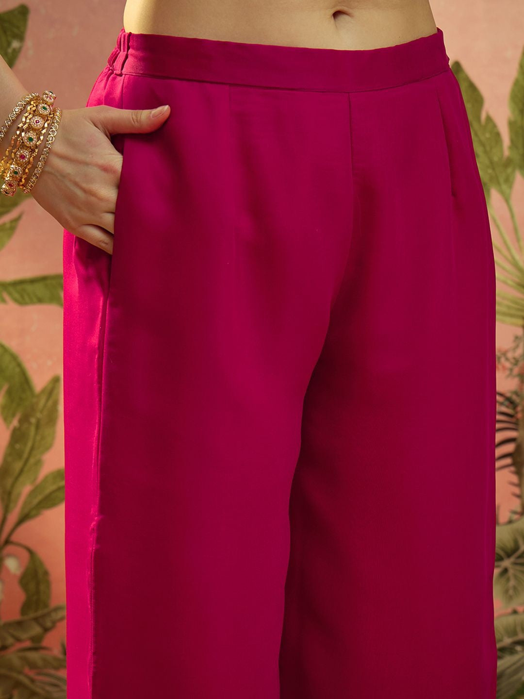 Embroidered Round Neck Kurta & Palazzos Kurta Set