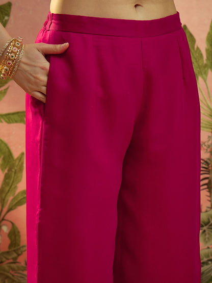 Embroidered Round Neck Kurta & Palazzos Kurta Set