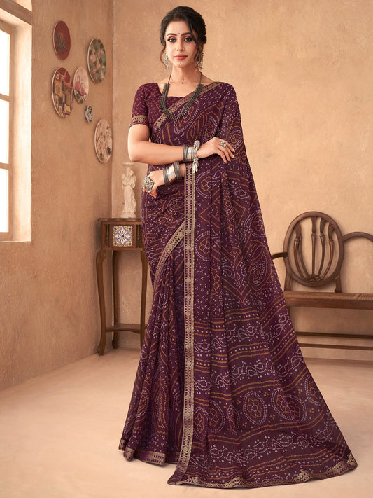 Women's Chiffon Purple Embellished Designer Saree With Blouse Piece