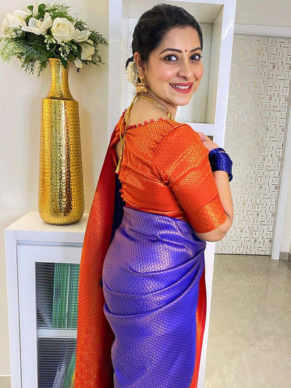 Women's Silk Blend Blue Woven Design Designer Saree With Blouse Piece