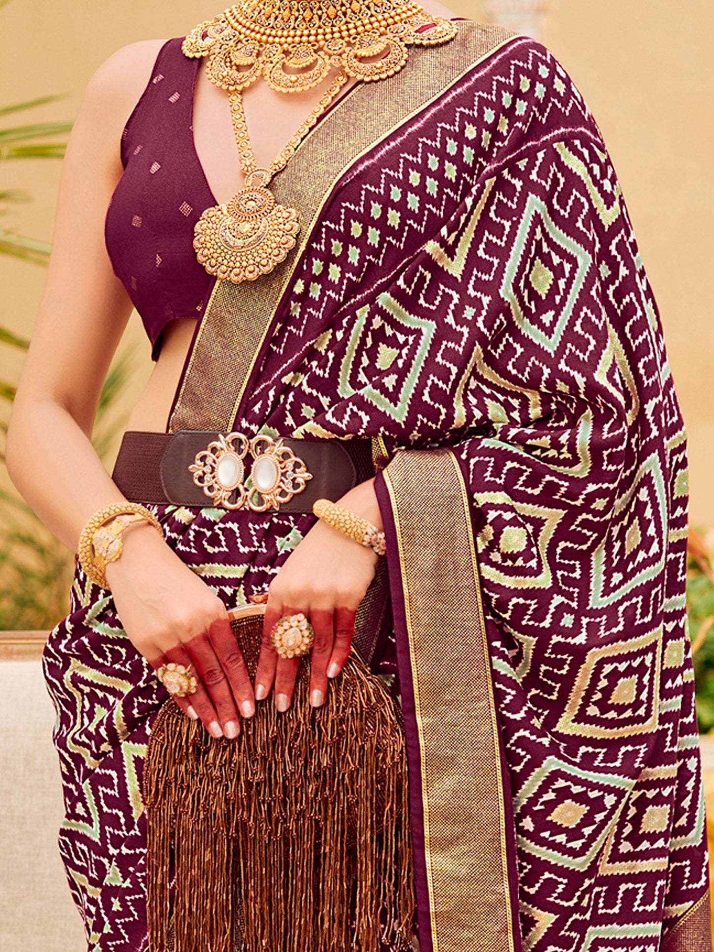 Women's Tussar Silk Purple Printed Designer Saree With Blouse Piece