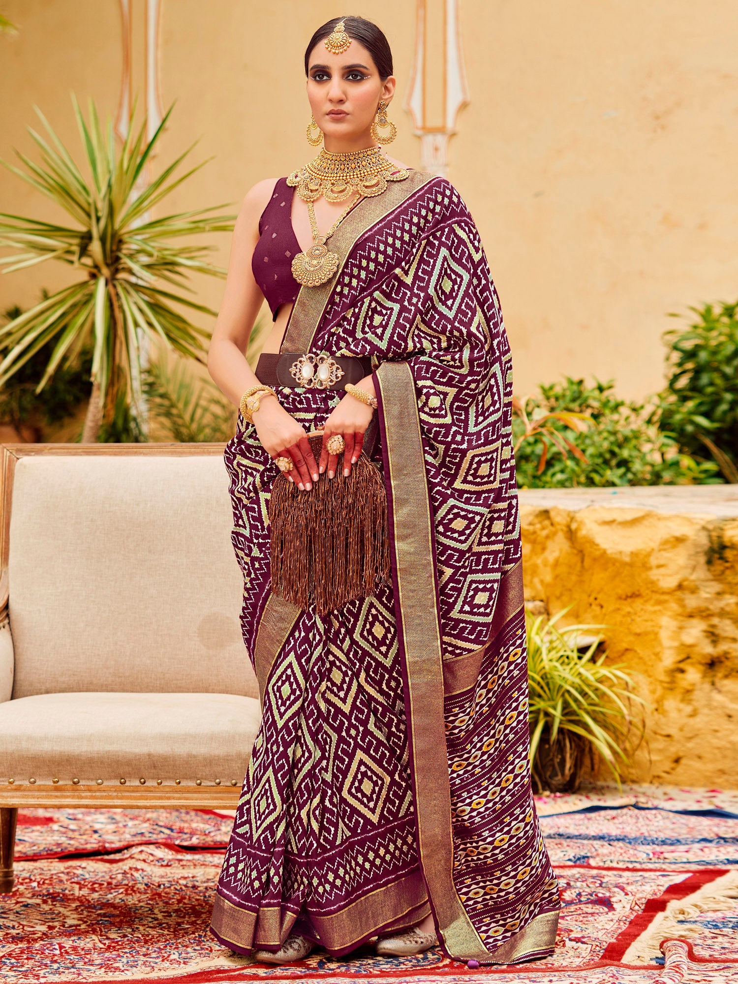Women's Tussar Silk Purple Printed Designer Saree With Blouse Piece