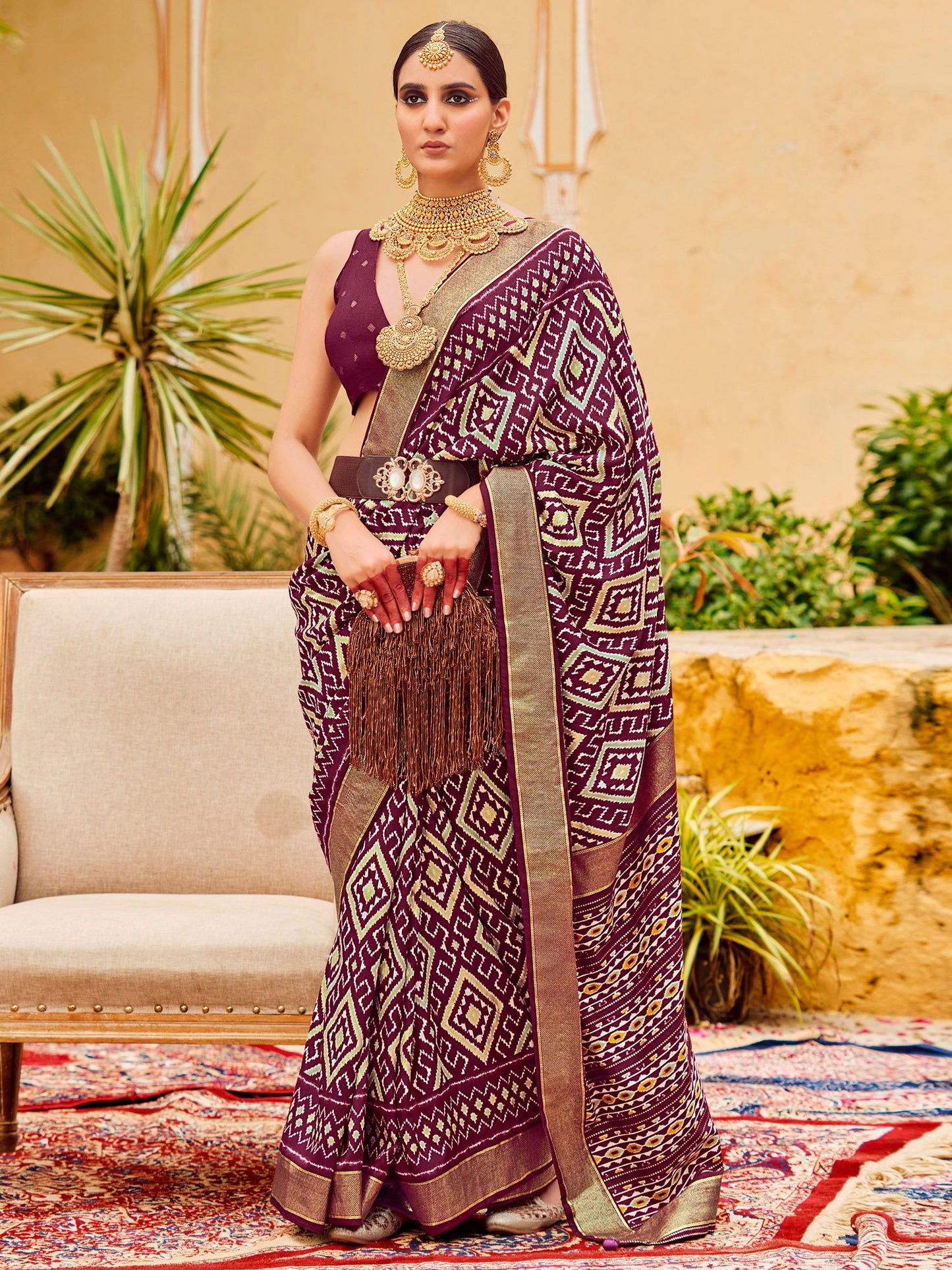 Women's Tussar Silk Purple Printed Designer Saree With Blouse Piece