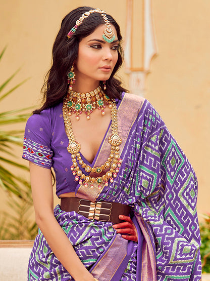 Women's Tussar Silk Lavendar Printed Designer Saree With Blouse Piece