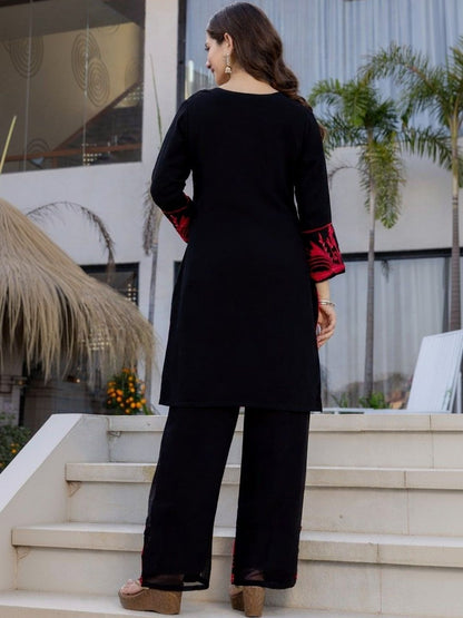 Dhiyona KL Women Ethnic Motifs Embroidered Regular Sequinned Kurta with Palazzos & With Dupatta