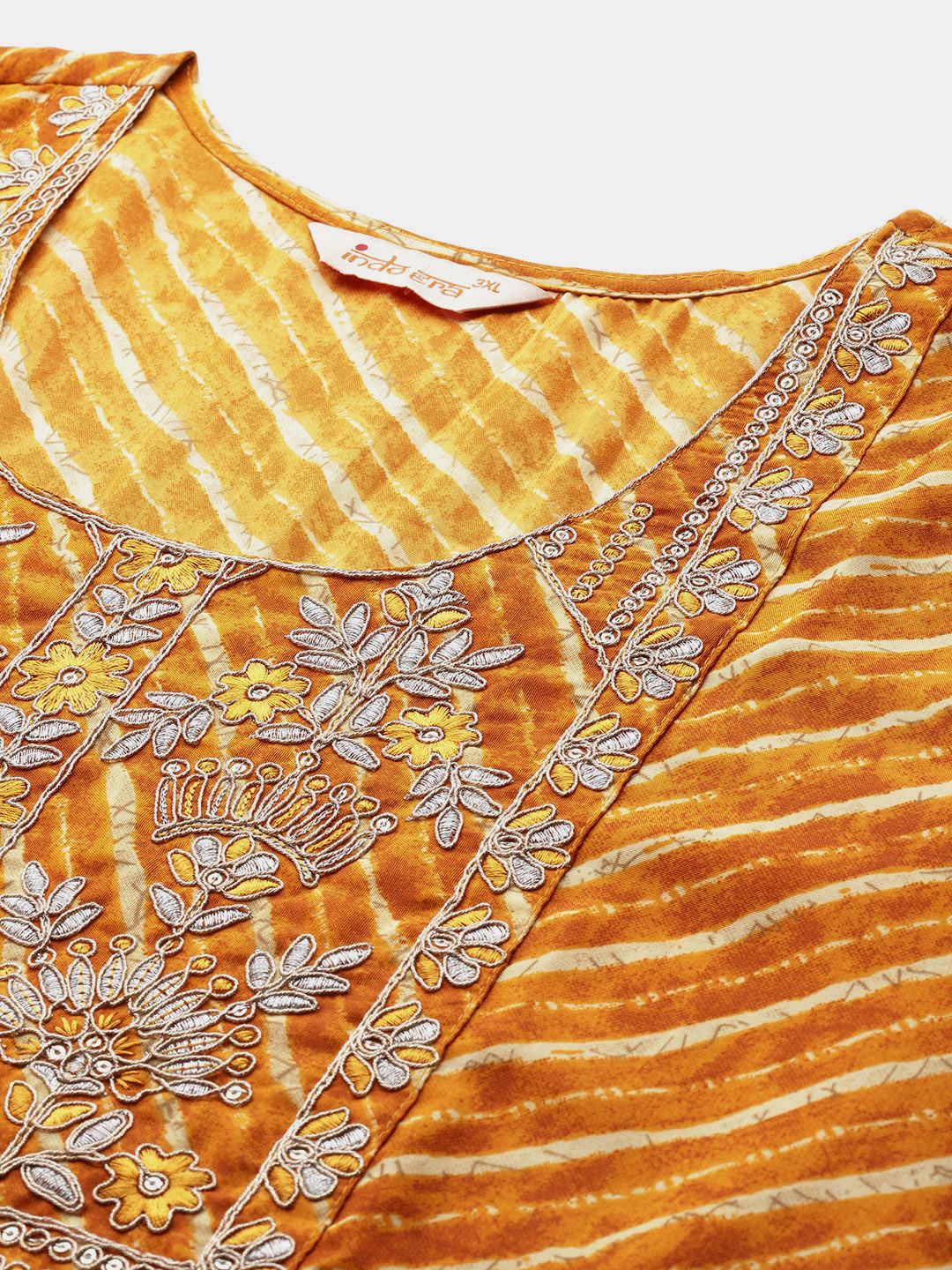Dhiyona Women's Plus Size Leheriya Print Kurta with Palazzos & Dupatta