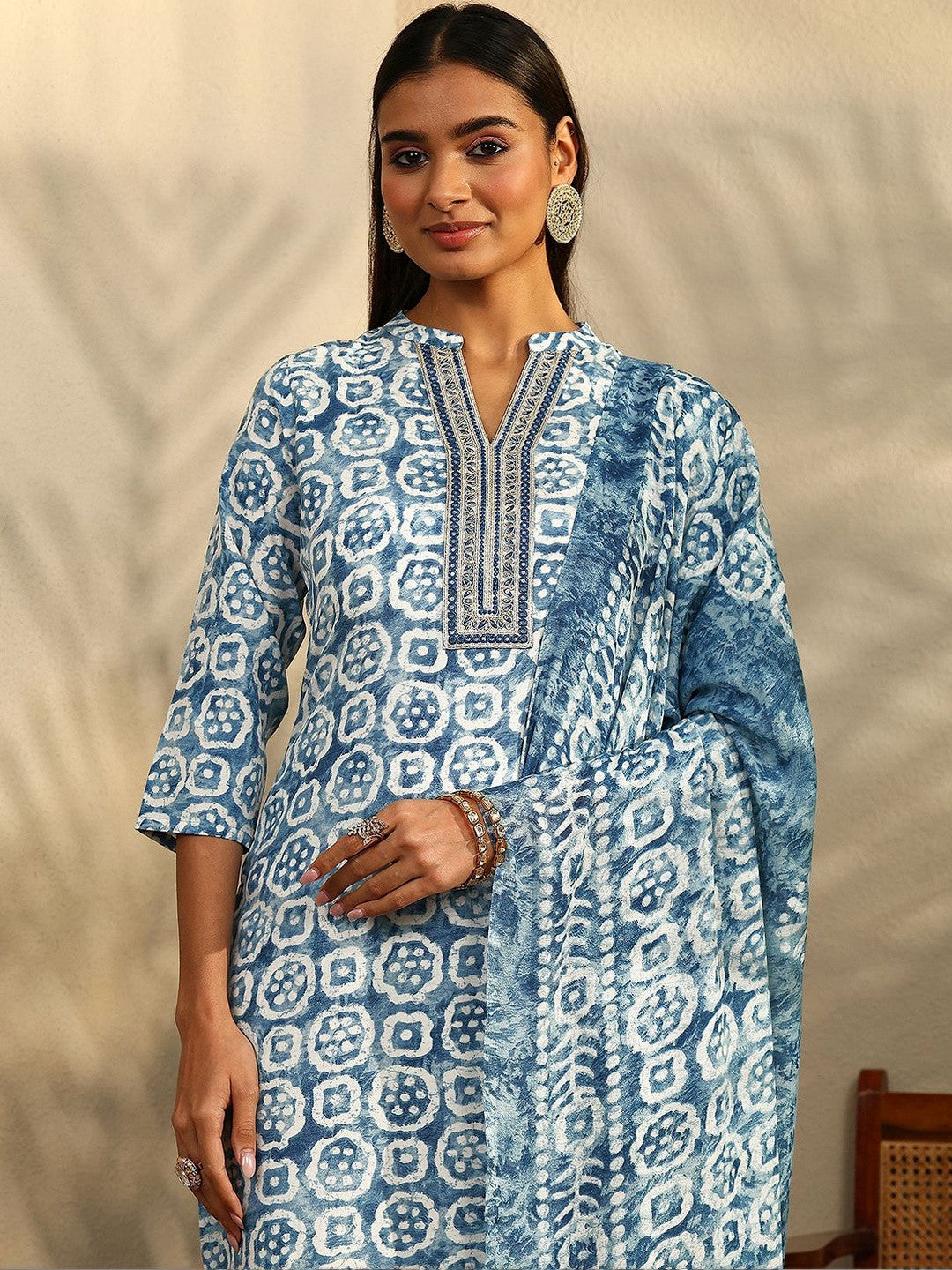Women Ethnic Motifs Printed Regular Thread Work Kurta with Trousers & With Dupatta