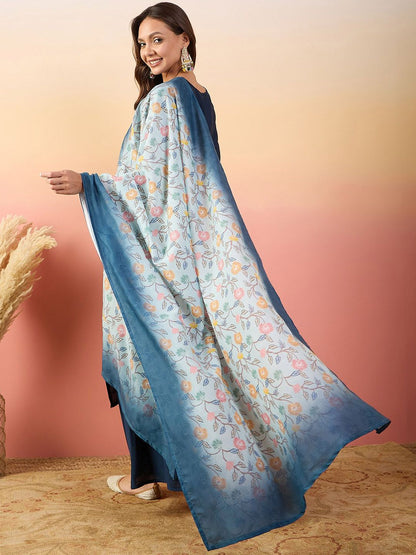 Dhiyona SN Women Embroidered Straight Kurta With Palazzos & Dupatta