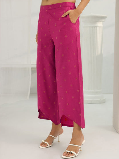 Geometric Printed Notch Neck Straight Kurta With Trousers & Dupatta