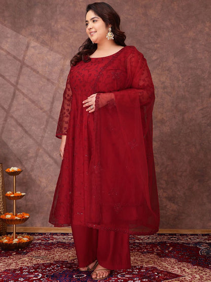 Dhiyona IN Women Floral Embroidered Thread Work Kurta with Palazzos & Dupatta