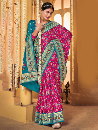 Women's Silk Blend Pink Woven Design Designer Saree With Blouse Piece