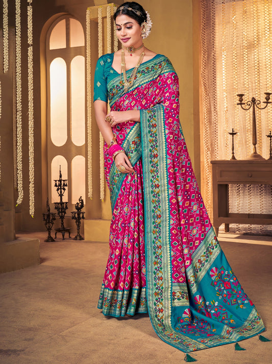 Women's Silk Blend Pink Woven Design Designer Saree With Blouse Piece