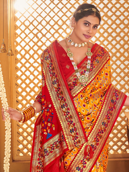 Women's Silk Blend Mustard Woven Design Designer Saree With Blouse Piece