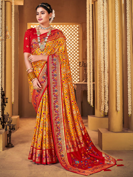 Women's Silk Blend Mustard Woven Design Designer Saree With Blouse Piece