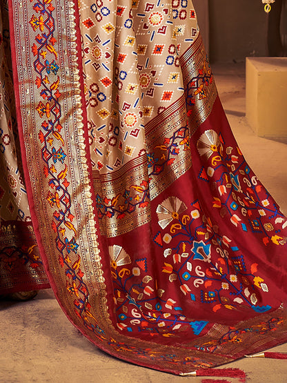 Women's Silk Blend Cream Woven Design Designer Saree With Blouse Piece