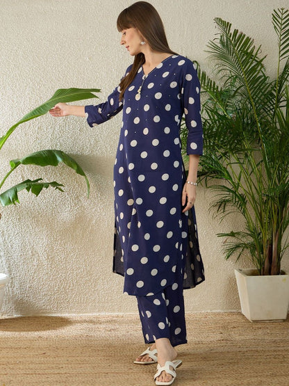 Women Printed Regular Thread Work Pure Cotton Kurta with Palazzos