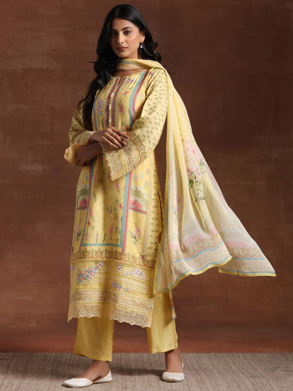 Dhiyona LL Women Floral Printed Regular Beads and Stones Kurta with Palazzos & With Dupatta