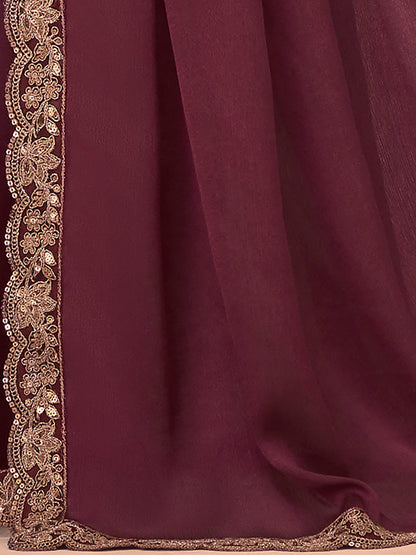 Women's Georgette Magenta Embellished Designer Saree With Blouse Piece