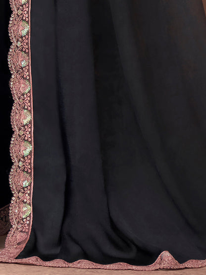 Women's Chiffon Grey Embellished Designer Saree With Blouse Piece