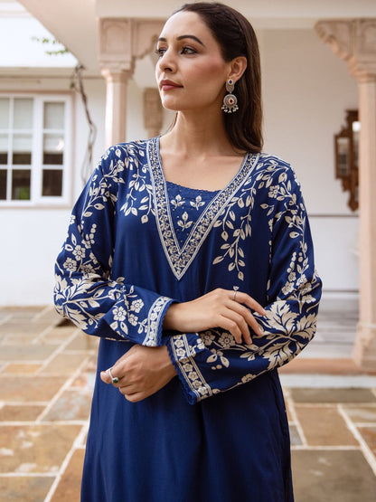 Embroidered & Printed V-Neck Kurta & Palazzos