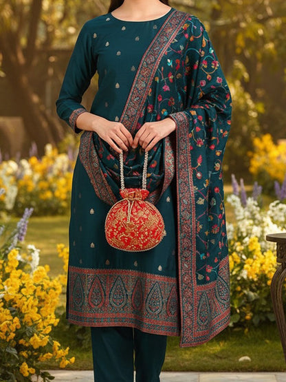 Dhiyona KL Women Woven Design Straight Kurta with Palazzos & Dupatta
