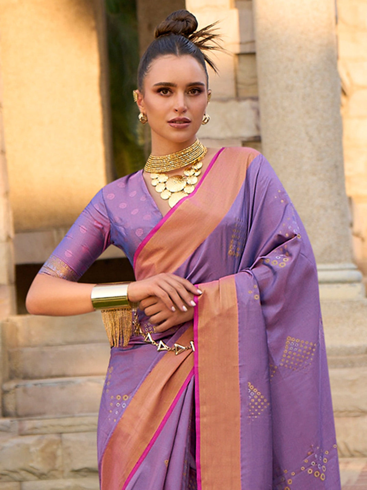 Women's Silk Blend Lavendar Woven Design Designer Saree With Blouse Piece