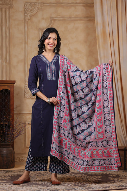 Hiya Indigo Cotton Suit Set
