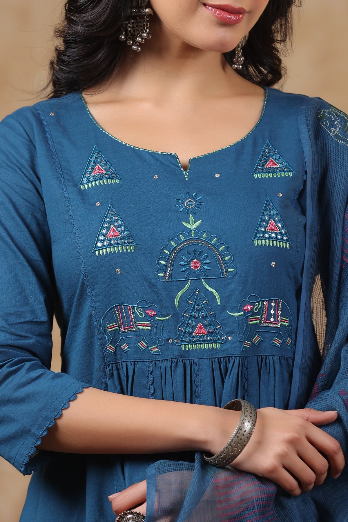 Hiya Teal Embroidered Cotton Suit Set